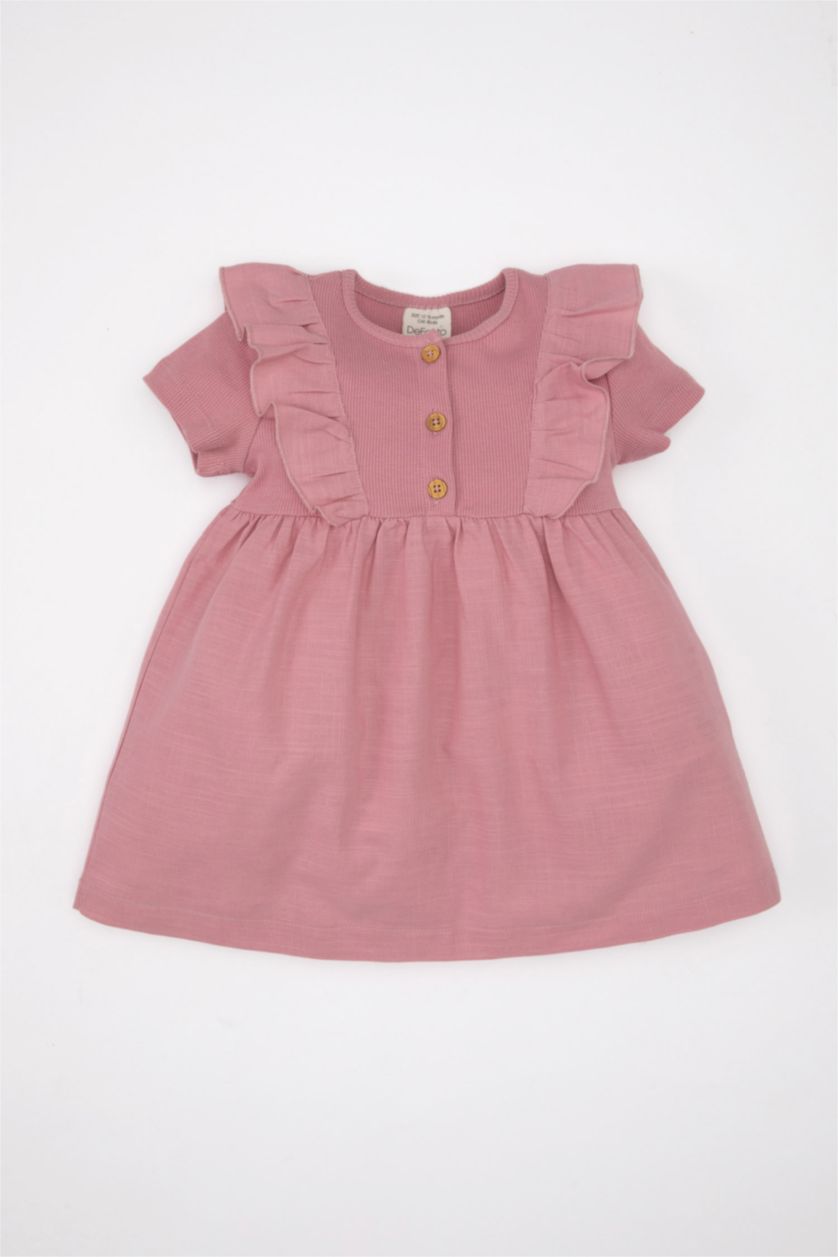 BÉBÉ FILLE Bordeaux Robe Coton Manches Courtes Côtelé pour Bébé Fille