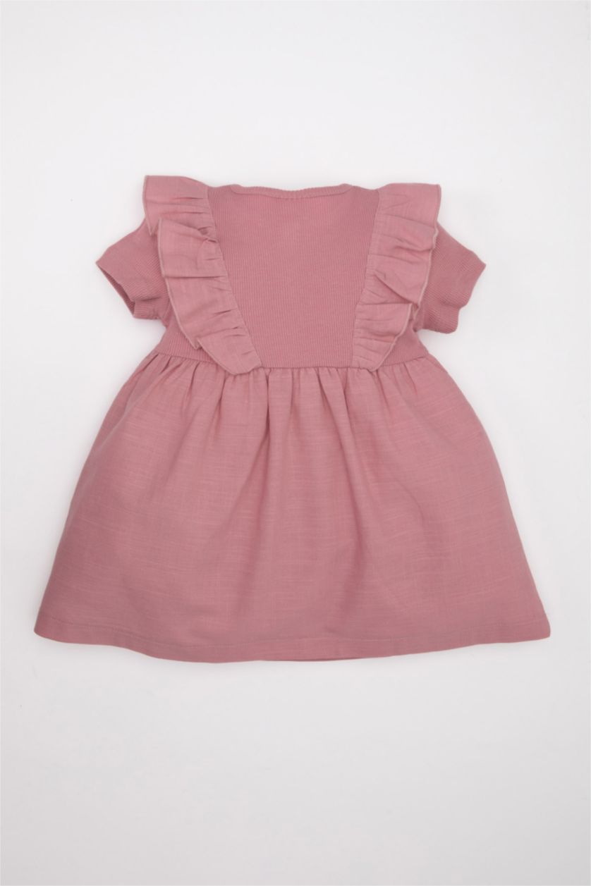 BÉBÉ FILLE Bordeaux Robe Coton Manches Courtes Côtelé pour Bébé Fille