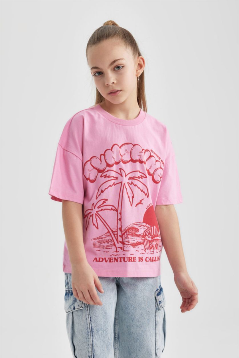 GIRLS & TEENS Pink Girl Oversize Fit Short Sleeve T-Shirt
