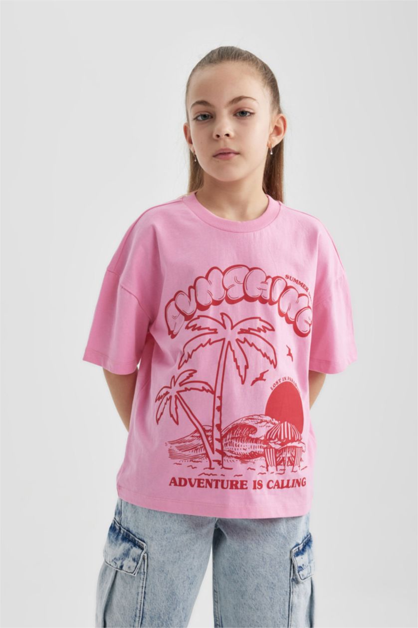 GIRLS & TEENS Pink Girl Oversize Fit Short Sleeve T-Shirt