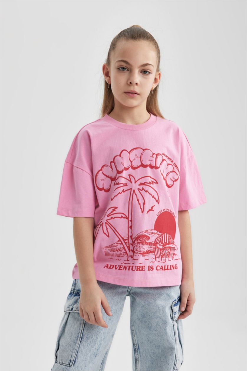 GIRLS & TEENS Pink Girl Oversize Fit Short Sleeve T-Shirt