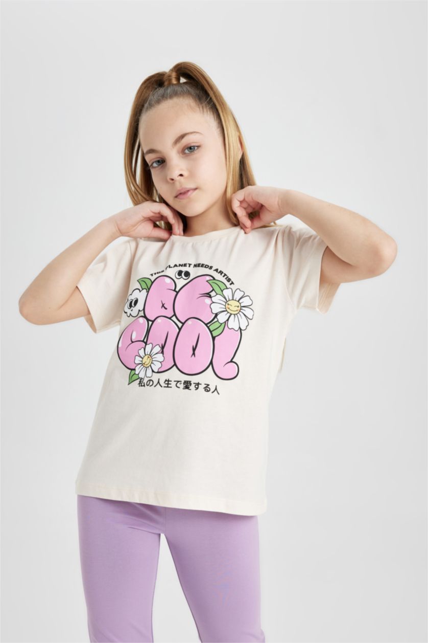 Девочки и подростки Светло-лососевый Футболка с коротким рукавом для девочек