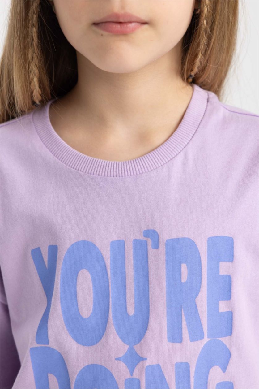 FILLES Violet T-shirt imprimé à manches courtes Coupe décontractée pour fille