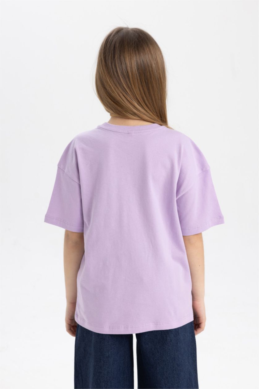 FILLES Violet T-shirt imprimé à manches courtes Coupe décontractée pour fille