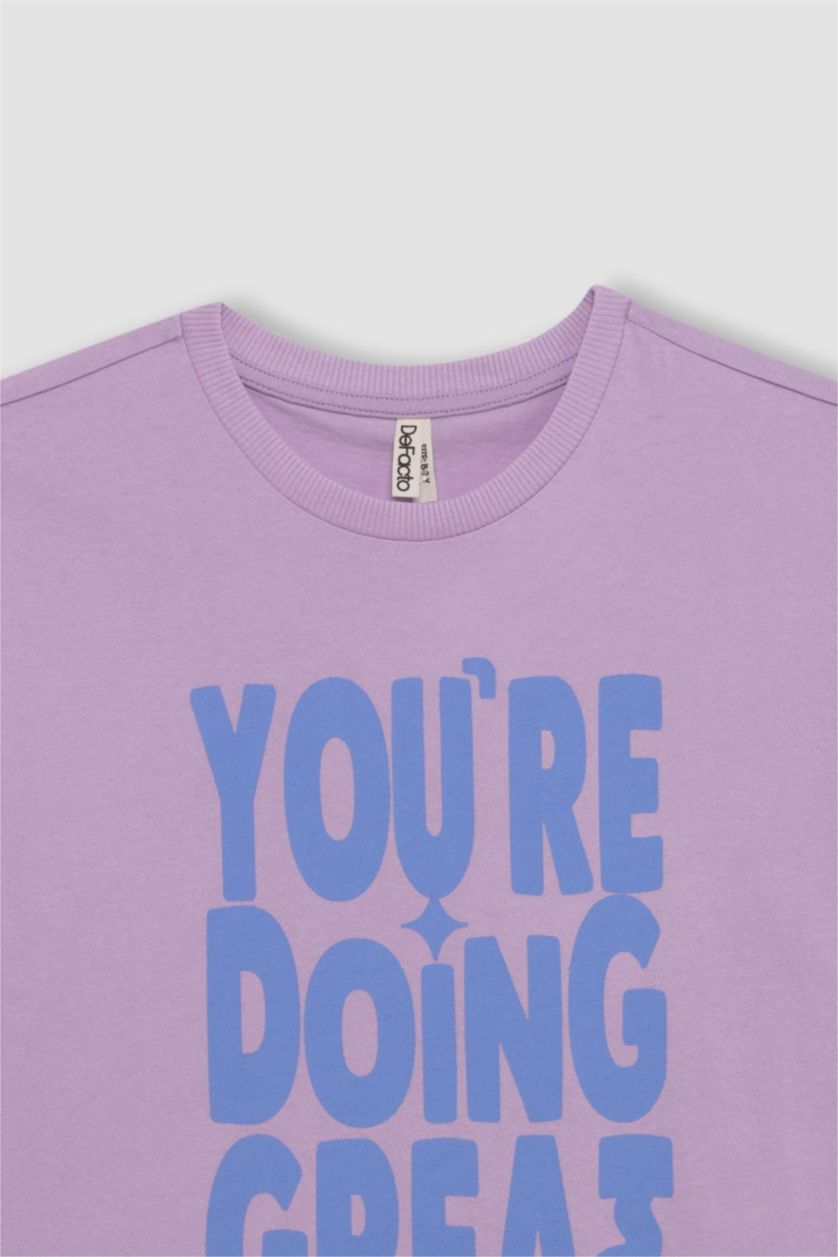 FILLES Violet T-shirt imprimé à manches courtes Coupe décontractée pour fille