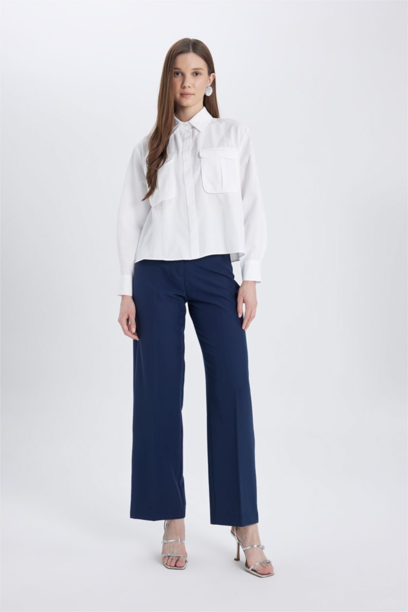 WOMAN White Regular Fit Poplin Shirt Collar Long Sleeve Tunic