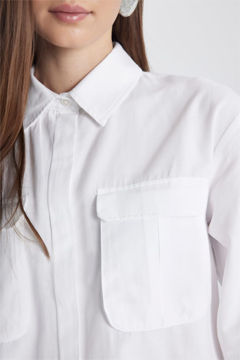 WOMAN White Regular Fit Poplin Shirt Collar Long Sleeve Tunic