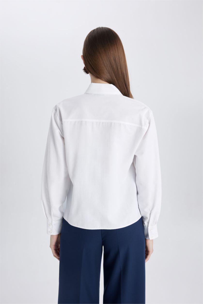 WOMAN White Regular Fit Poplin Shirt Collar Long Sleeve Tunic