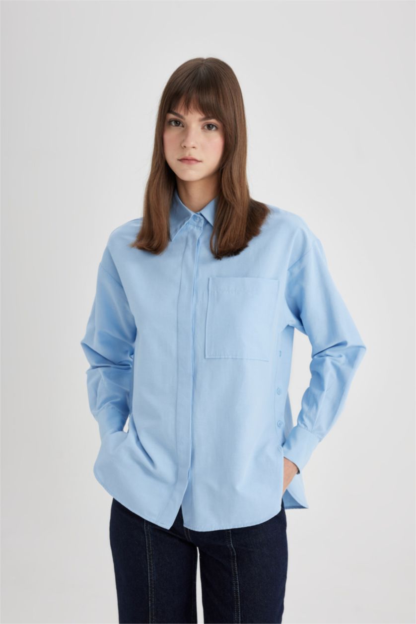 WOMAN Blue Relax Fit Poplin Long Sleeve Shirt Tunic