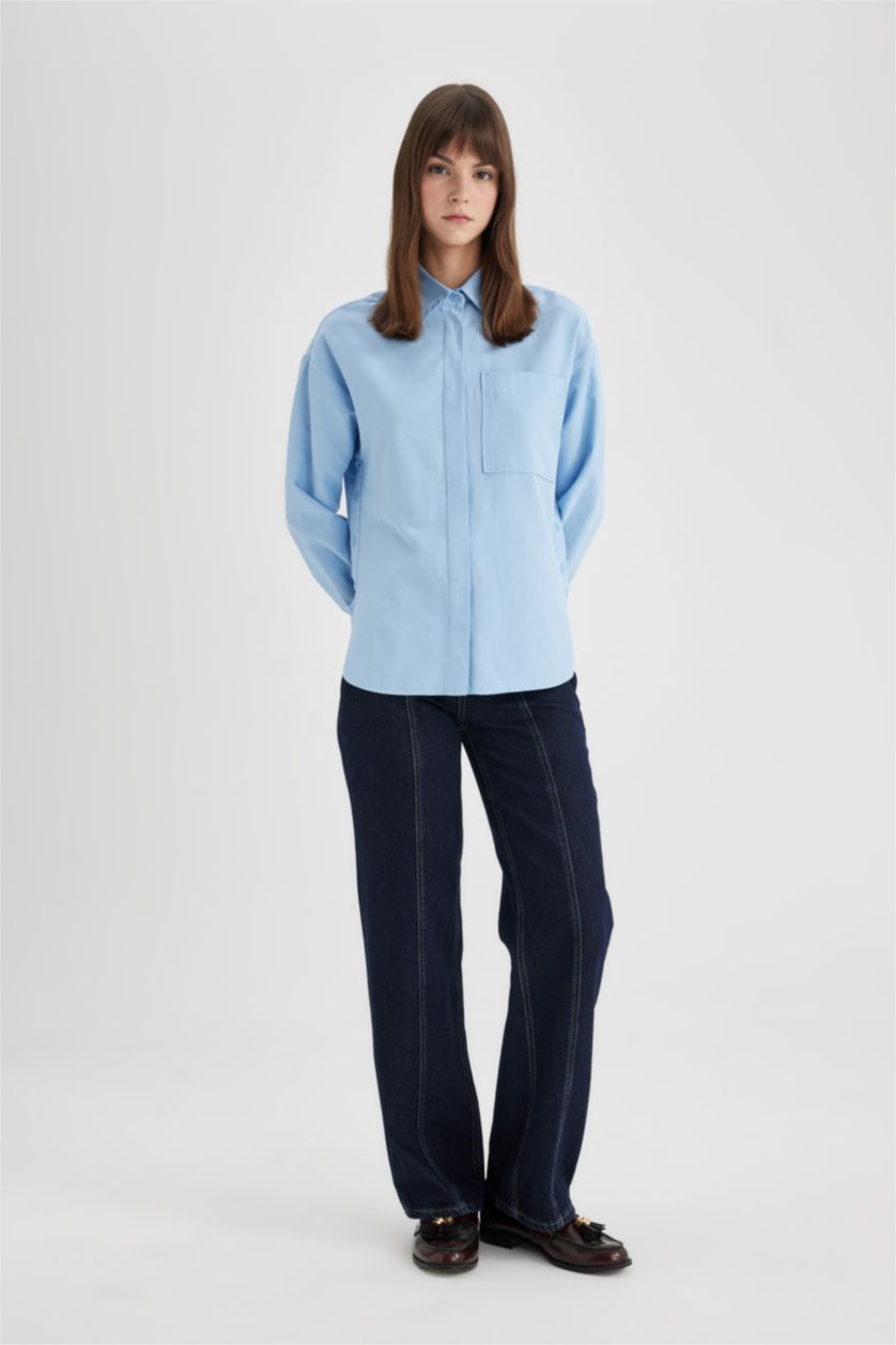 WOMAN Blue Relax Fit Poplin Long Sleeve Shirt Tunic