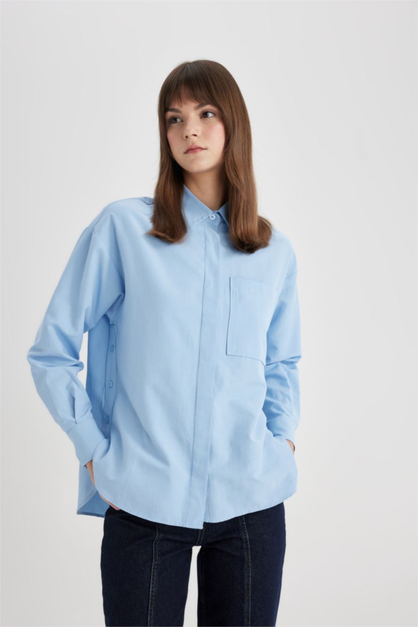 WOMAN Blue Relax Fit Poplin Long Sleeve Shirt Tunic