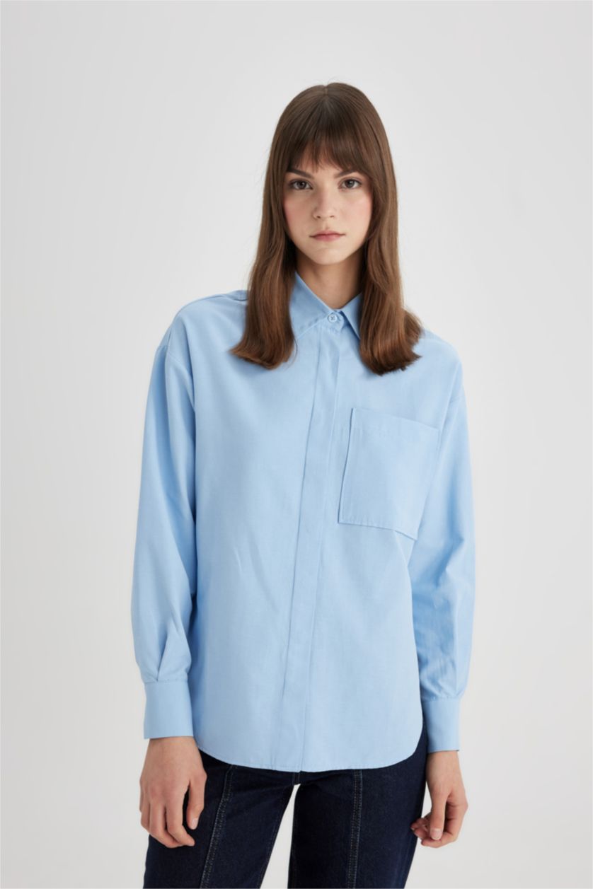WOMAN Blue Relax Fit Poplin Long Sleeve Shirt Tunic