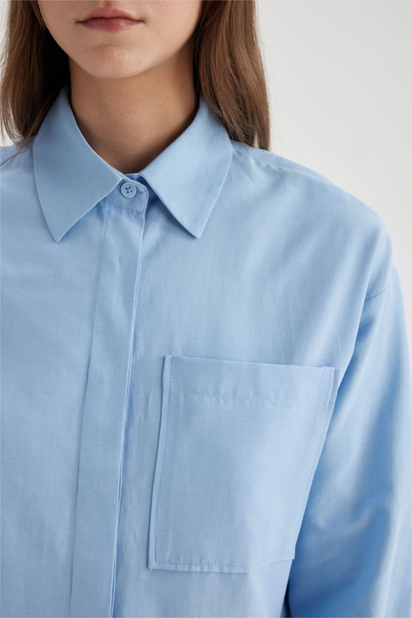 WOMAN Blue Relax Fit Poplin Long Sleeve Shirt Tunic