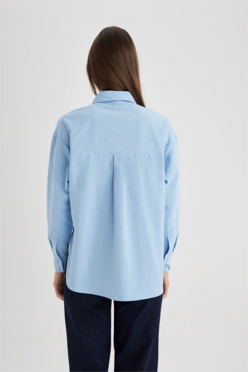 WOMAN Blue Relax Fit Poplin Long Sleeve Shirt Tunic