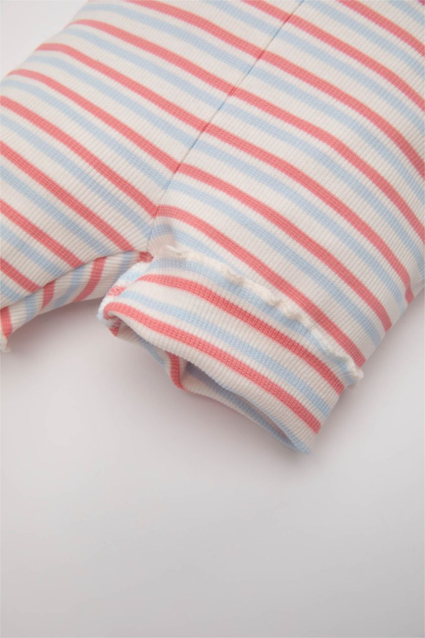 Kız Bebek Ekru Çizgili Fitilli Kaşkorse 2'li Şort Kız Bebek