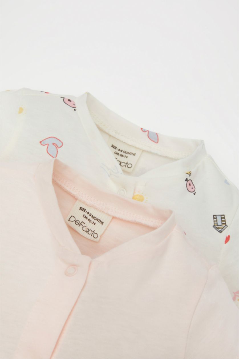 Kız Bebek Açık Pembe Kız Bebek Yenidoğan Deniz Baskılı Penye 2'li Kısa Kollu Tulum