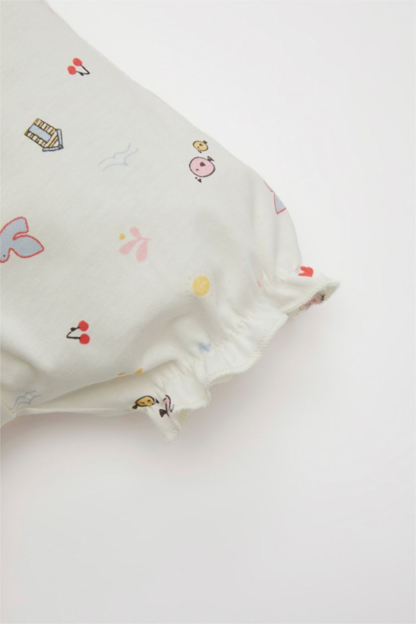 Kız Bebek Açık Pembe Kız Bebek Yenidoğan Deniz Baskılı Penye 2'li Kısa Kollu Tulum