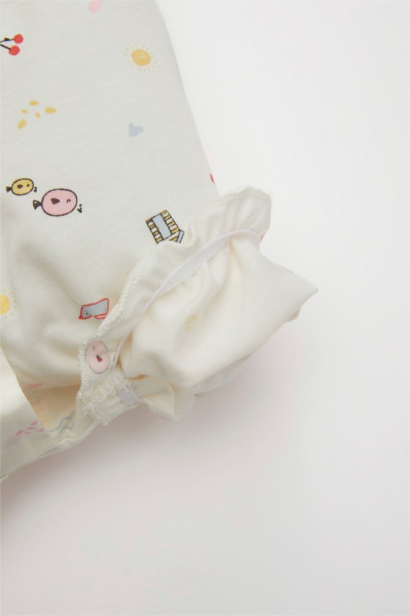 Kız Bebek Açık Pembe Kız Bebek Yenidoğan Deniz Baskılı Penye 2'li Kısa Kollu Tulum