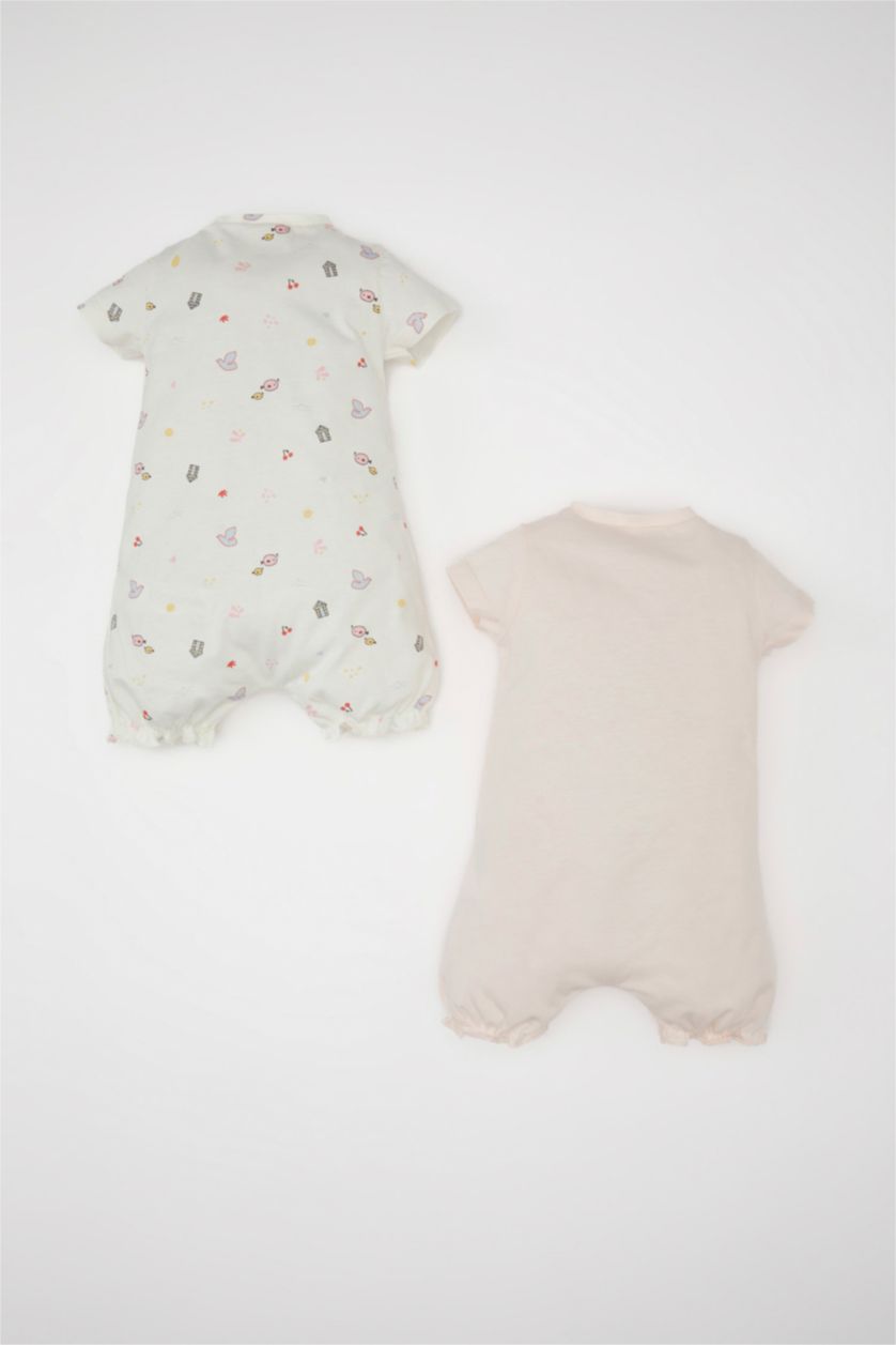 Kız Bebek Açık Pembe Kız Bebek Yenidoğan Deniz Baskılı Penye 2'li Kısa Kollu Tulum