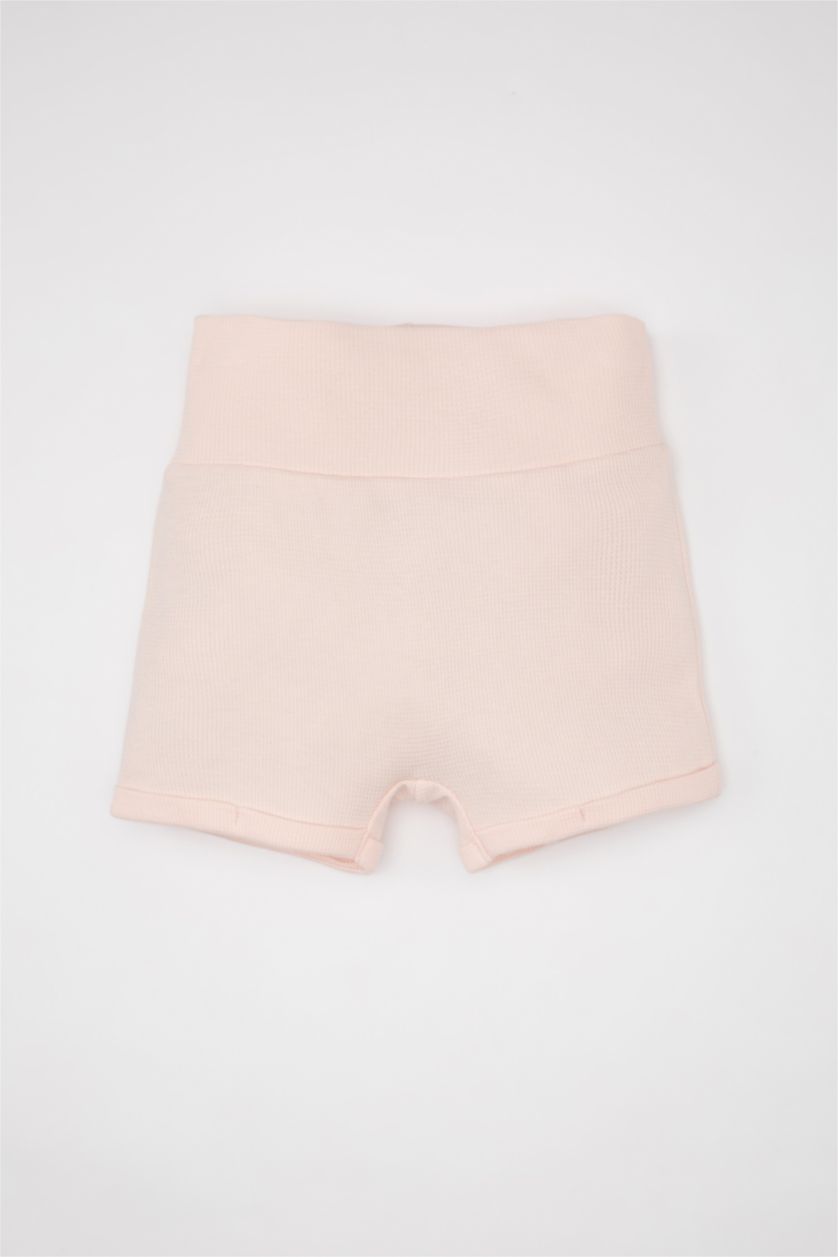 Kız Bebek Açık Pembe Kız Bebek 2'li Takım Nakışlı Waffle Kısa Kollu Tişört Şort