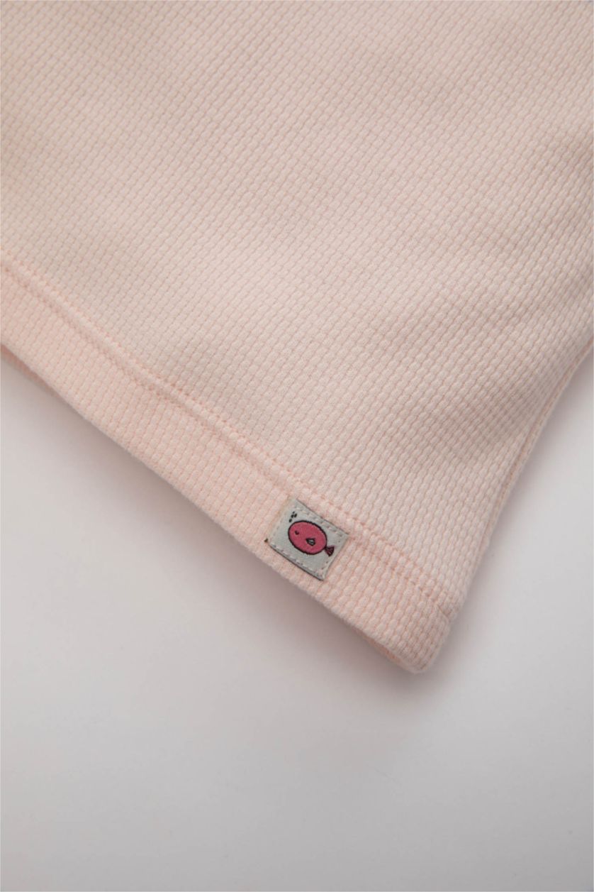 Kız Bebek Açık Pembe Kız Bebek 2'li Takım Nakışlı Waffle Kısa Kollu Tişört Şort