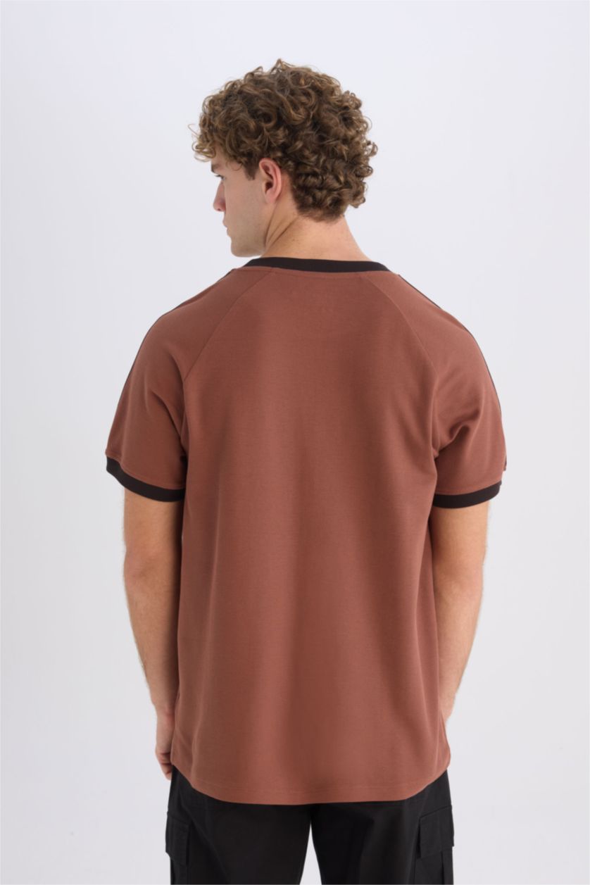 MAN Brown Regular Fit Crew Neck Pique Short Sleeve T-Shirt