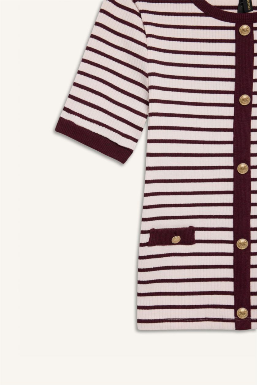 نساء خمري تيشيرت مخطط نص ردن مضلع سليم فيت بياخة مستديرة