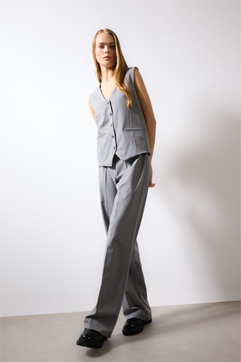 Woman Light Grey Melange Long Fit V-Neck
