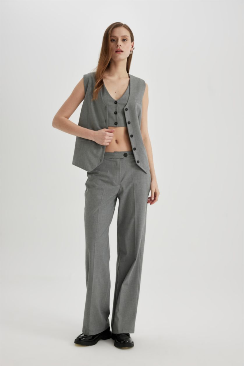 Woman Light Grey Melange Long Fit V-Neck