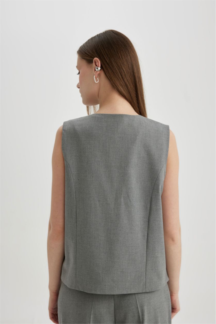 Woman Light Grey Melange Long Fit V-Neck