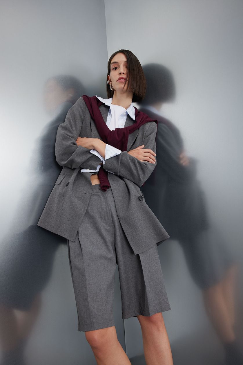 Kadın Antrasit Melanj Oversıze Blazer Ceket