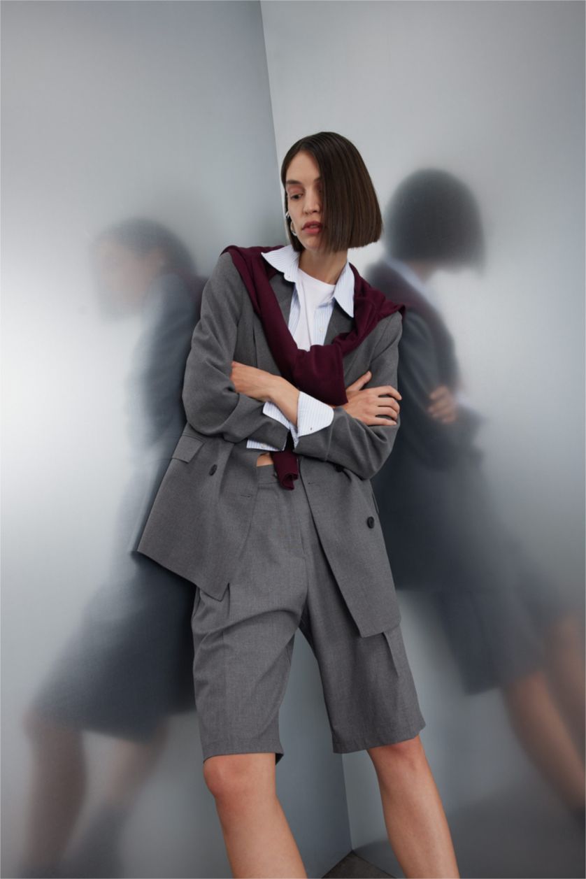 Kadın Antrasit Melanj Oversıze Blazer Ceket