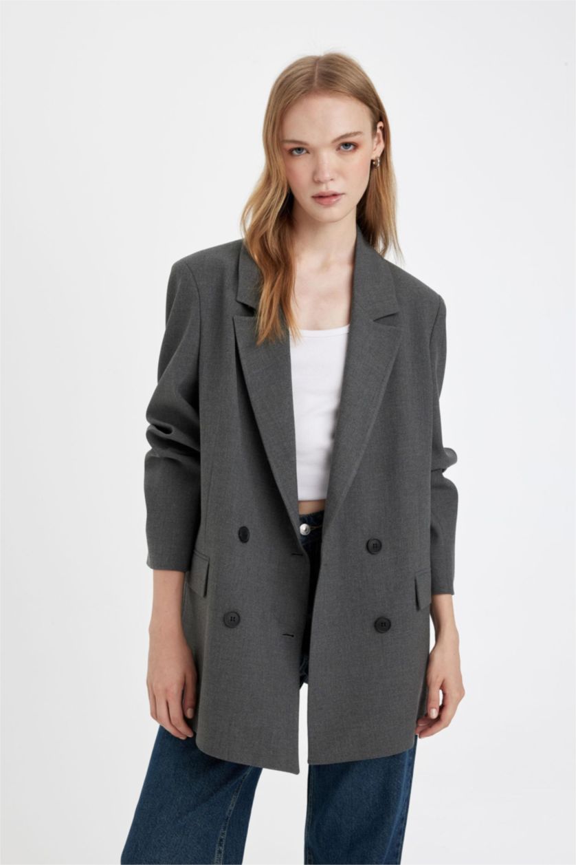 Kadın Antrasit Melanj Oversıze Blazer Ceket