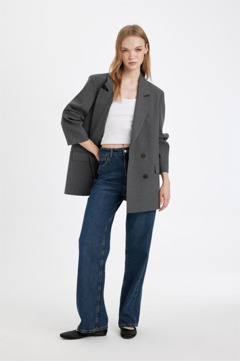 Kadın Antrasit Melanj Oversıze Blazer Ceket