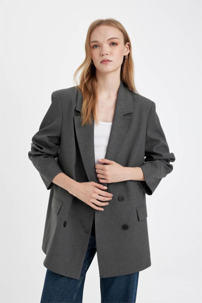 Kadın Antrasit Melanj Oversıze Blazer Ceket