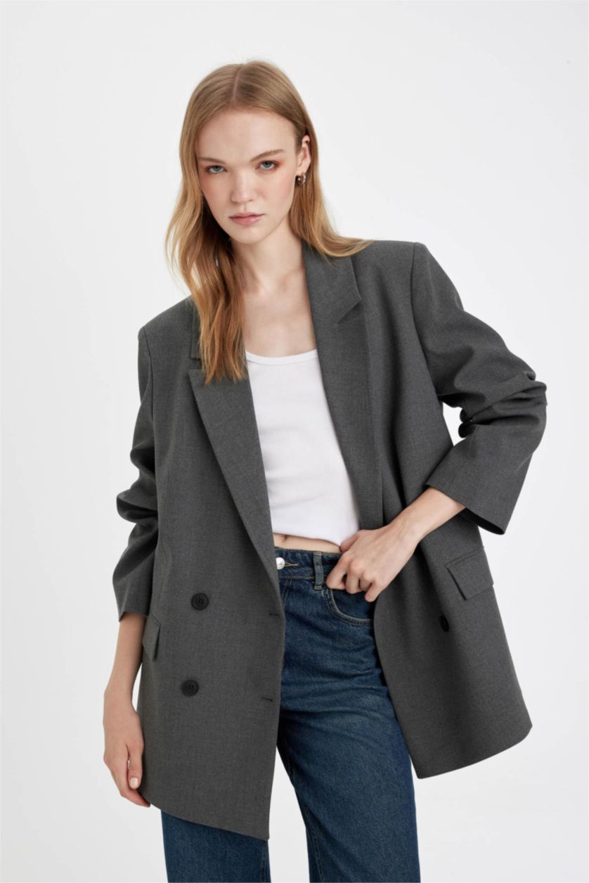 Kadın Antrasit Melanj Oversıze Blazer Ceket