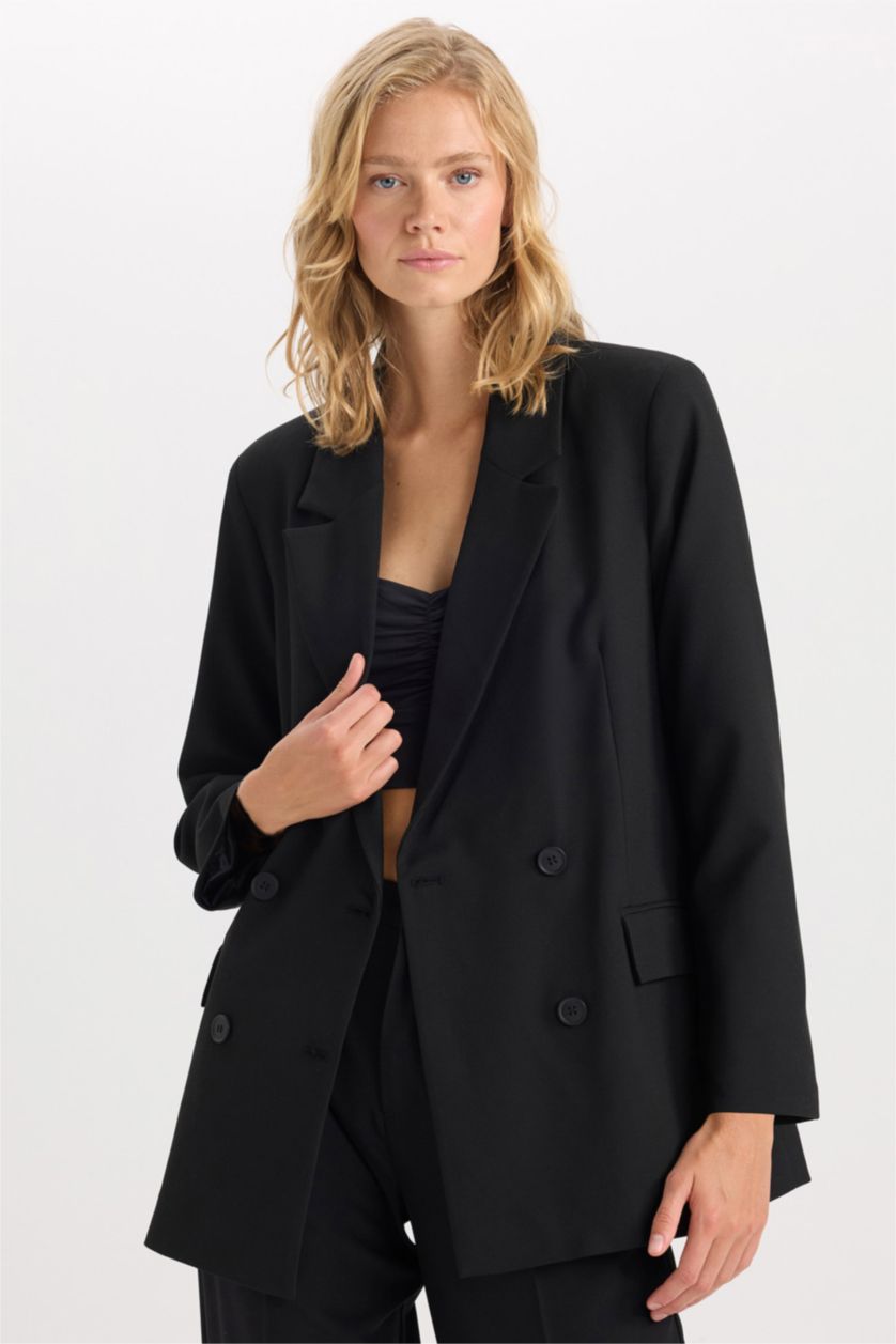 FEMME Noir Blazer Oversize à manches longues Col blazer