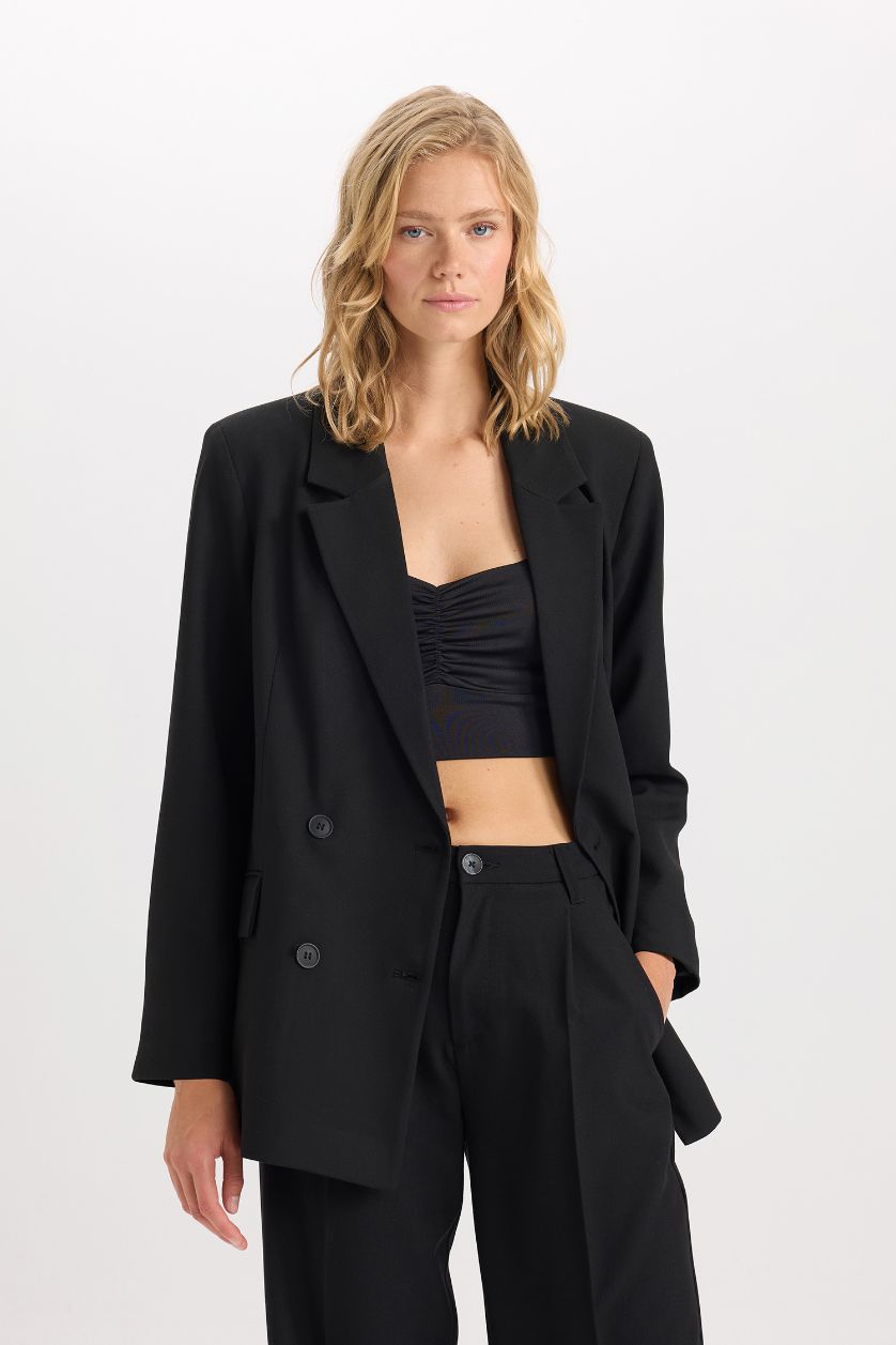 FEMME Noir Blazer Oversize à manches longues Col blazer