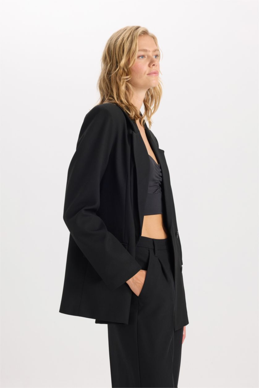 FEMME Noir Blazer Oversize à manches longues Col blazer