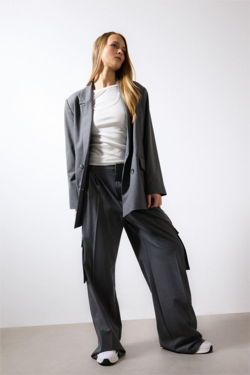 Woman Anthracite Melange With Cargo Pocket Trousers