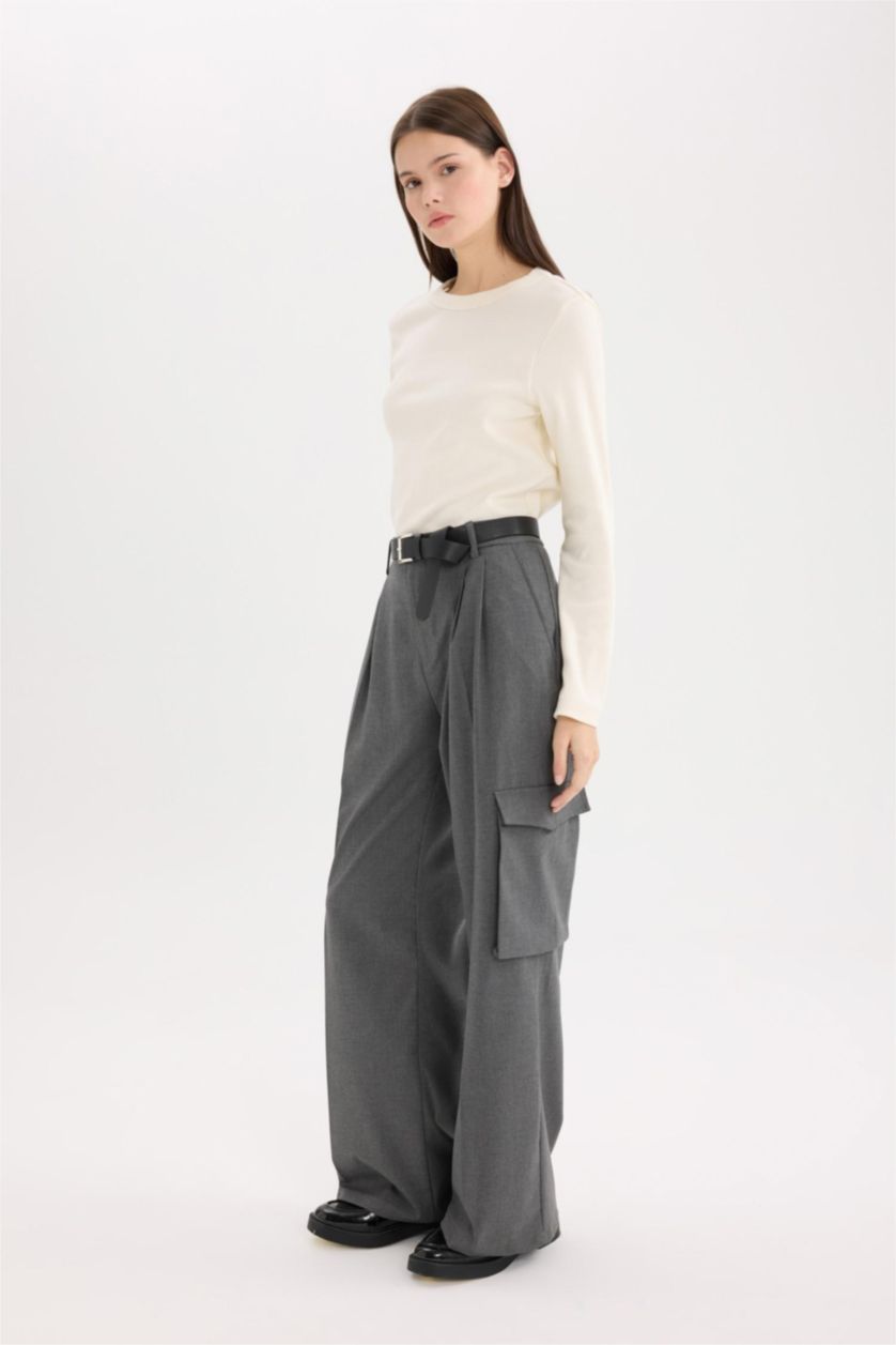 Woman Anthracite Melange With Cargo Pocket Trousers