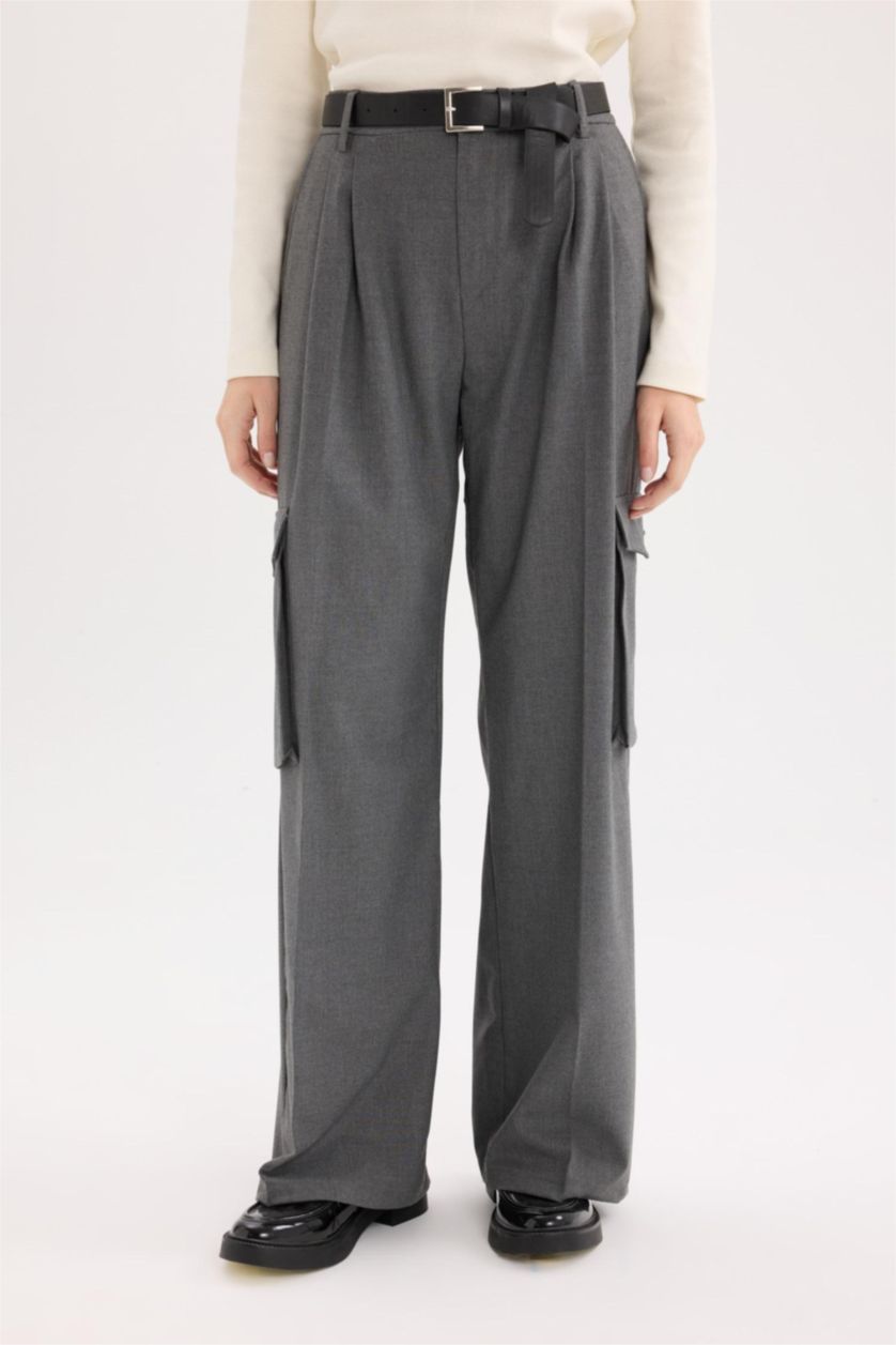 Woman Anthracite Melange With Cargo Pocket Trousers