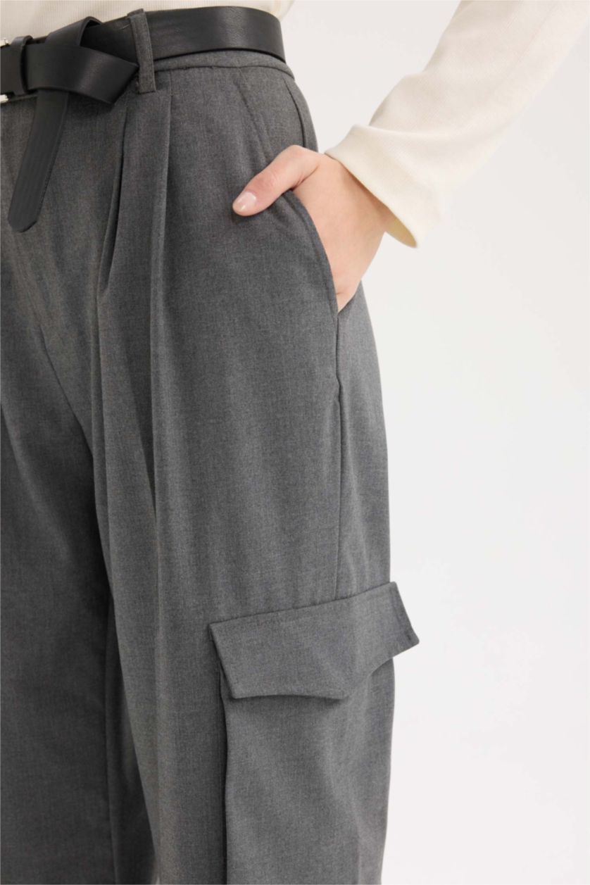 Woman Anthracite Melange With Cargo Pocket Trousers