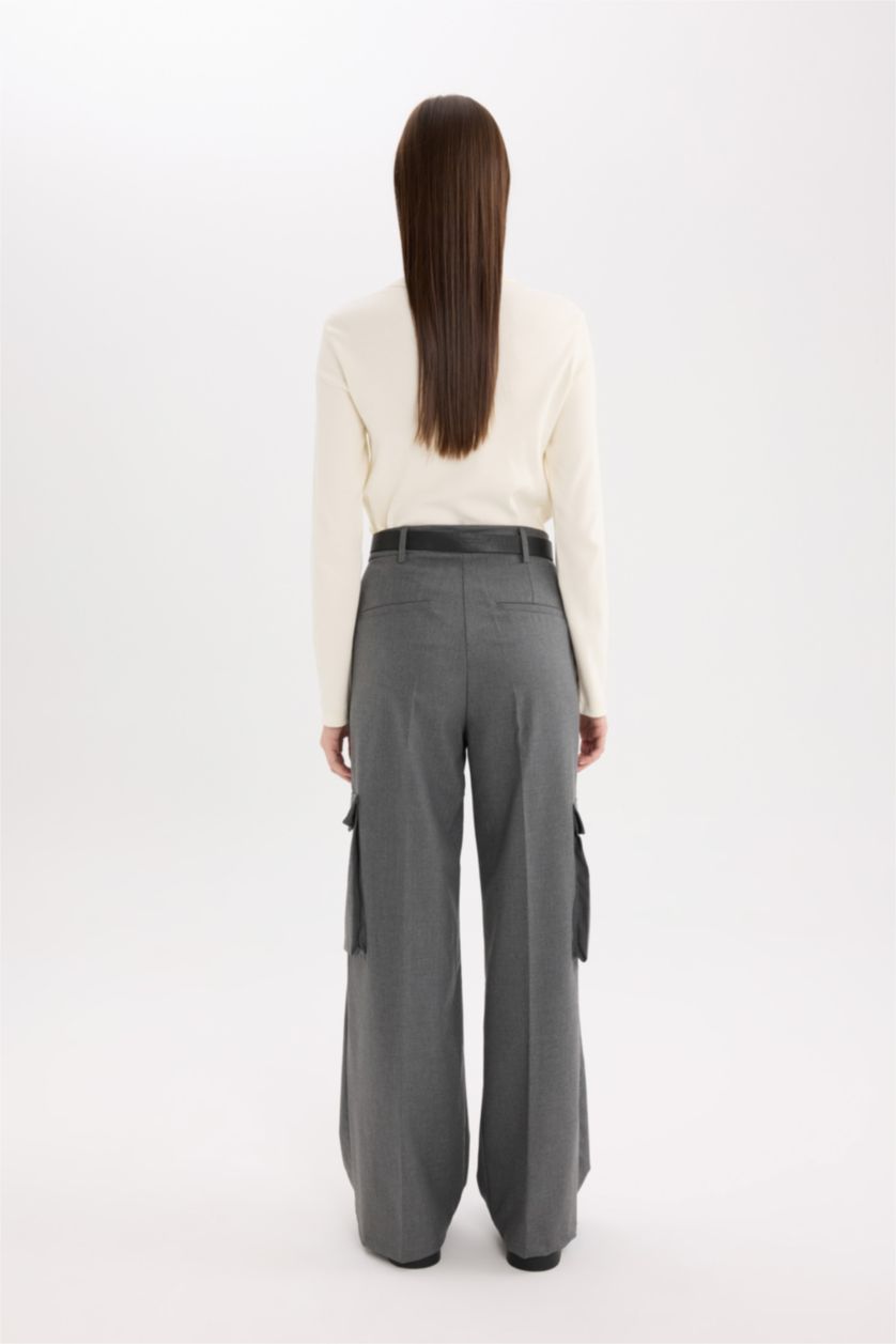 Woman Anthracite Melange With Cargo Pocket Trousers