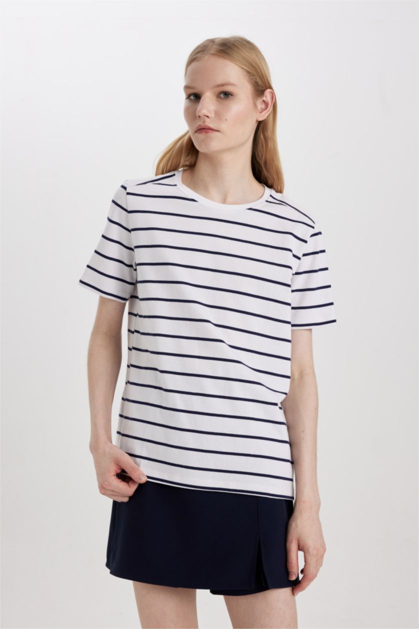 WOMAN NAVY Regular Fit Crew Neck Cotton Basic T-Shirt