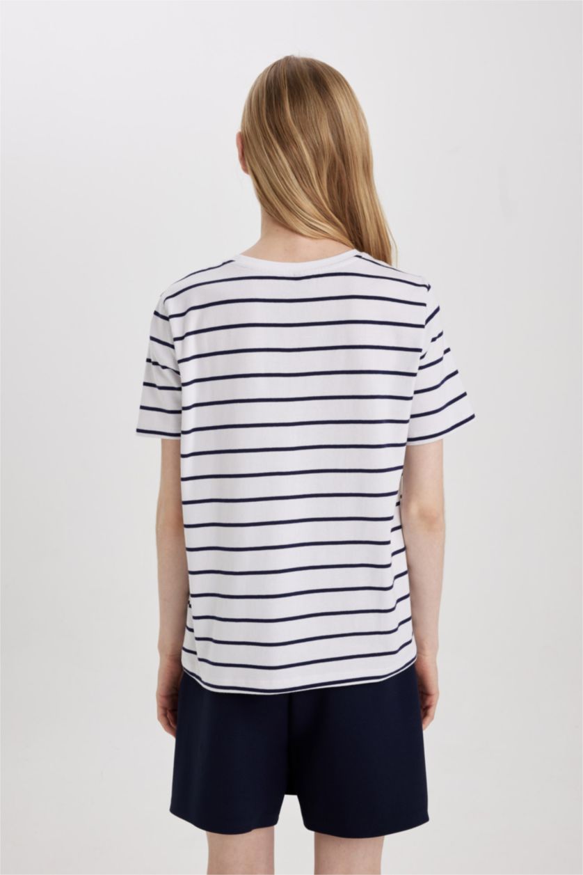 WOMAN NAVY Regular Fit Crew Neck Cotton Basic T-Shirt