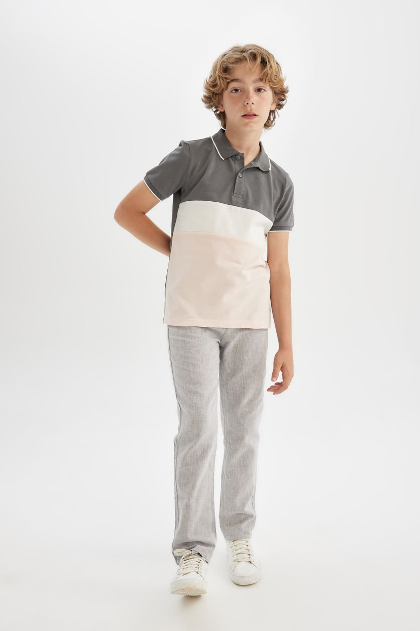 GARÇONS Gris T-Shirt Polo en Piqué à Manches Courtes pour Garçon