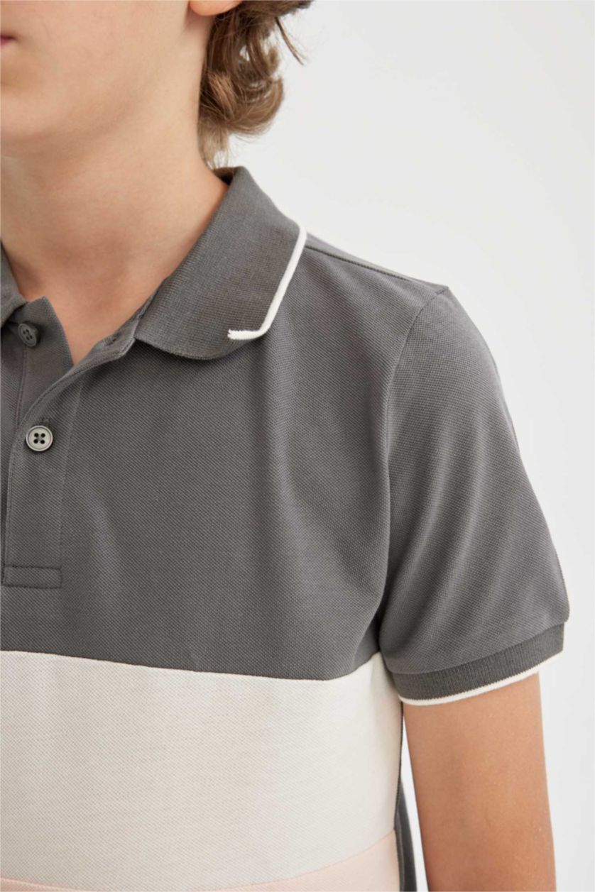GARÇONS Gris T-Shirt Polo en Piqué à Manches Courtes pour Garçon