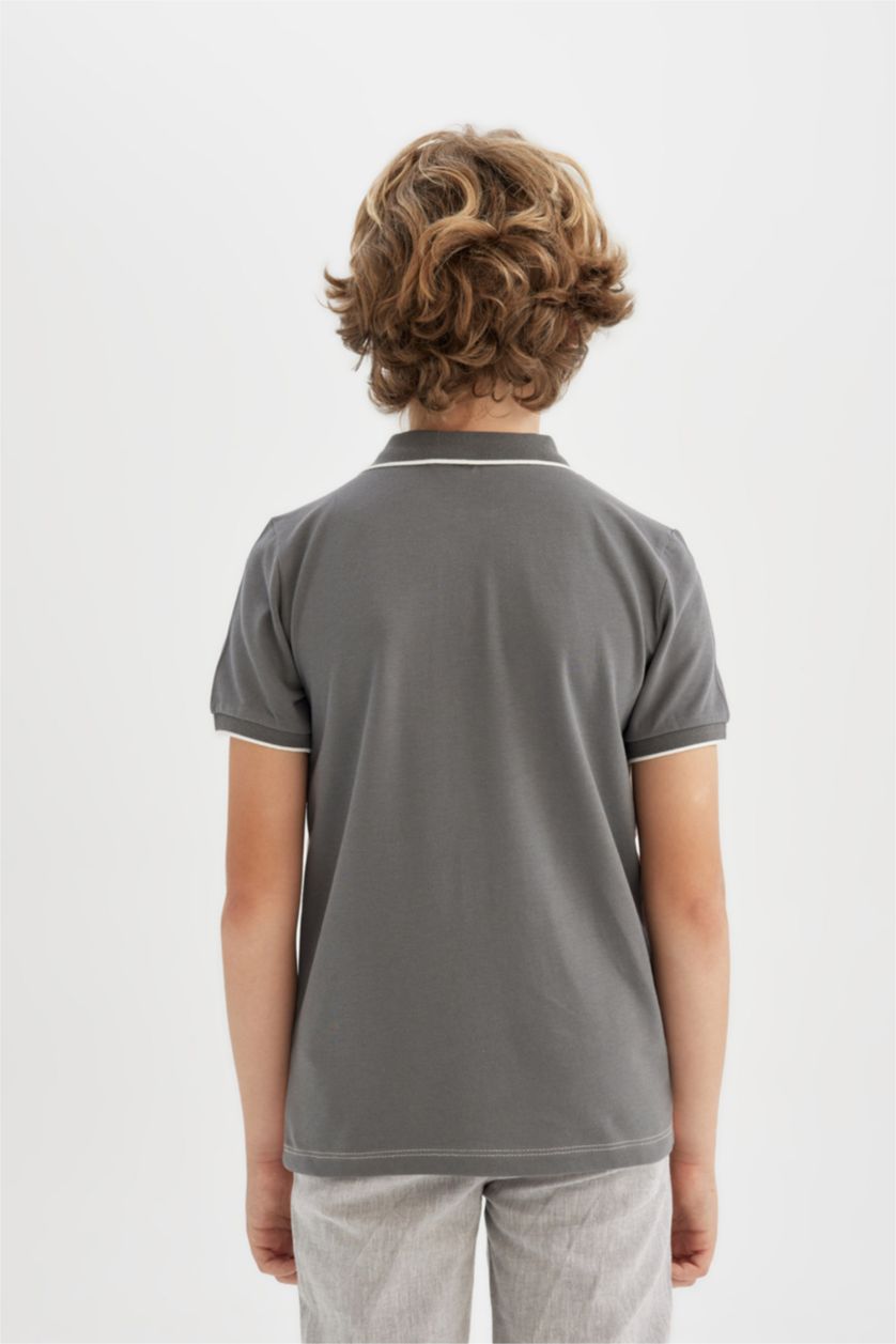 GARÇONS Gris T-Shirt Polo en Piqué à Manches Courtes pour Garçon