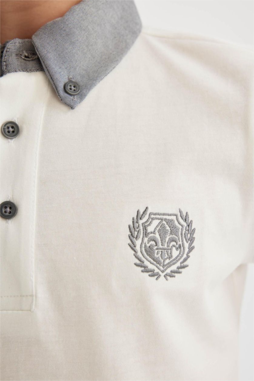 Erkek Çocuk - Genç Erkek Kırık Beyaz Kısa Kollu Polo Tişört Erkek Çocuk